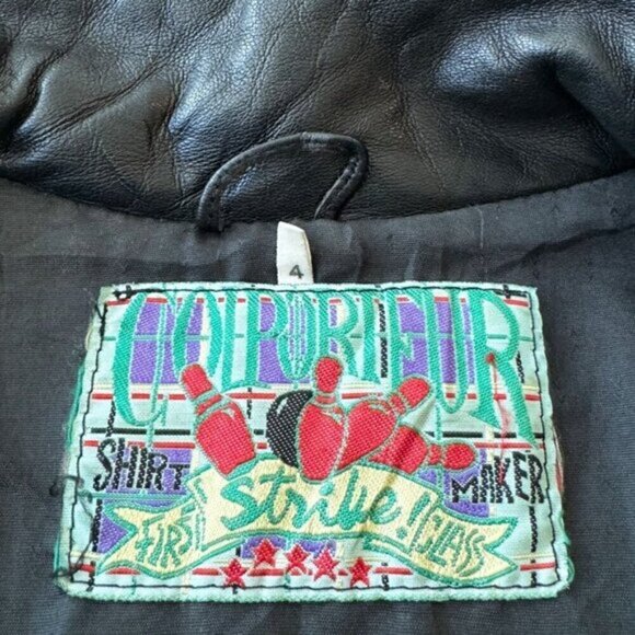 Vintage Black Brown Leather Geometric Print Oversized Mid-Length Jacket 80s 90s - Picture 7 of 7